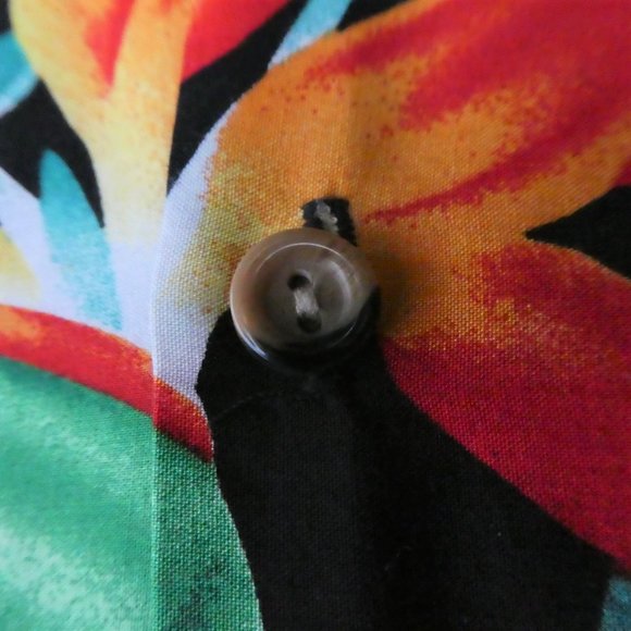 Vintage 80s Mens Aloha Hawaiian Shirt Black Flowers Bird of Paradise XL - Picture 4 of 7